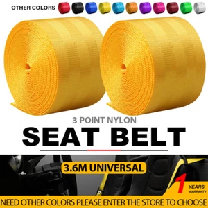 2xCar Seat Belt Webbing Polyester Seat Lap Retractable Nylon Safety Strap Yellow - Picture 1 of 12