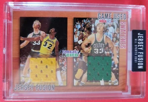 Larry Bird GAME USED JERSEY CARD Magic Johnson 2021 Jersey Fusion HOOPS PROMO LA - Picture 1 of 2