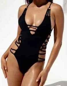 Nuevo con etiquetas Traje de baño Bahimi Twist of Fate negro sexy con tiras de una pieza - Grande - Imagen 1 de 8