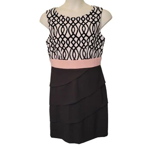 Connected Apparel Sleeveless Black White Geometric Dress Pink Band 14 Sheath - Picture 1 of 7