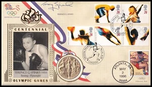 Boxer TERRY SPINKS signiert 1996 GB Olympische Spiele Replik Goldmedaille Benham C3 FDC - Bild 1 von 4