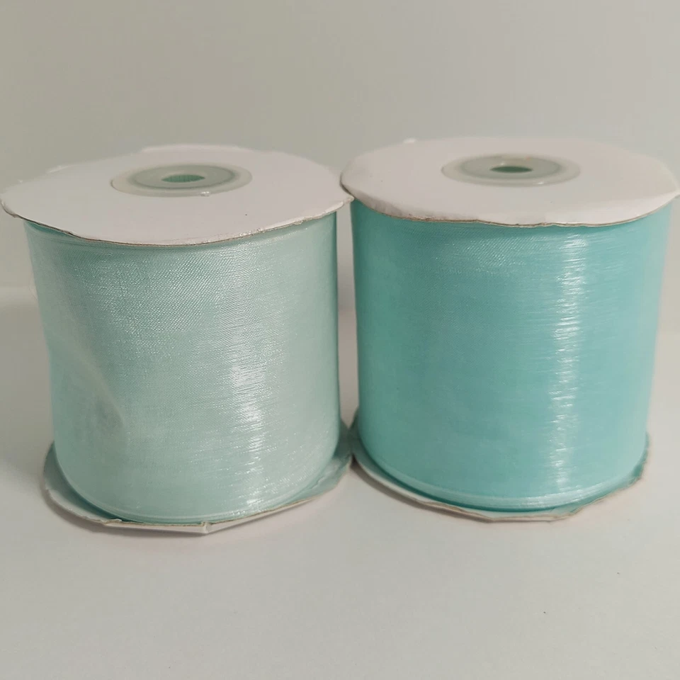Lot of 2 Nylon Ribbon 2-3/4" Wide Solid Teal Light Aqua Blue Spools 40+ Yds - Image 1 of 4