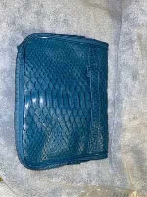 Avon Turquoise Makeup/cosmetic Bag, Faux Snakeskin/suede,2006, Unused/bag - Image 1 of 4