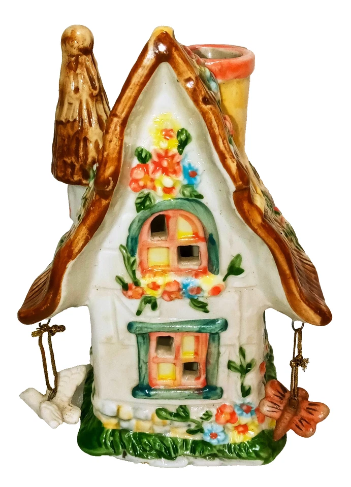 Old Country Ceramic Cottage Tealight Candle Holder Cottage Core Fairy - Image 1 of 4
