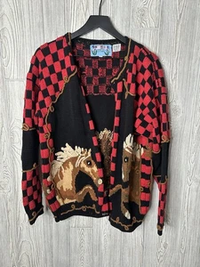 Cardigan maglione vintage anni 90 Lisa Coufal grossa fattoria cavalli campagna maglia taglia 2 - Foto 1 di 11