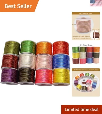 Assorted 1/8" Satin Ribbon with Gold Edge - 1000 Yards for DIY & Seasonal Decor - Image 1 of 4