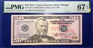 2013 $50 Federal Reserve Note Fr-2132-G Chicago PMG67 Superb Gem EPQ - Picture 1 of 2