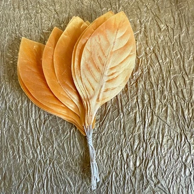 Millinery Satin Leaves Wired Fall Floral Craft Picks NOS Japan 12p Golden Yellow - Image 1 of 4