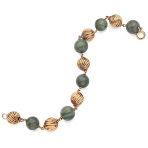 Vintage Green Jade 14K Yellow Gold Beaded Bracelet 6.25 Inches - Bild 1 von 5