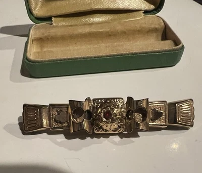 Антикварная свернутая золотая брошь на булавке с рубиновым центром - Изображение 1 из 4