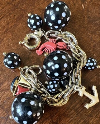 Berloque corrente J.Crew pulseira Jcrew ouro raro vintage âncora lagosta contas grandes - Imagem 1 de 4