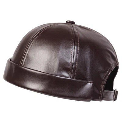 Мужская ретро из натуральной кожи тюбетейка Sailor шляпы Beanie свернутый манжеты без полей зима - Изображение 1 из 4