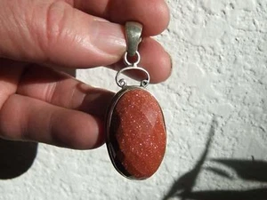Bright FLASH Faceted GOLDSToNE! Pendant Silver .925 A+ - Picture 1 of 1