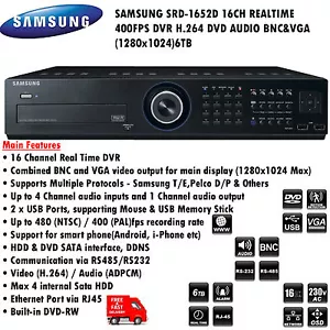 SAMSUNG SRD-1652D 16CH REALTIME 400FPS DVR H.264 DVD AUDIO BNC&VGA(1280x1024)6TB - Picture 1 of 1