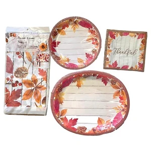 Thanksgiving Dinner Party Supplies 12 Guests Paper Plates Napkins Tablecover - Picture 1 of 7
