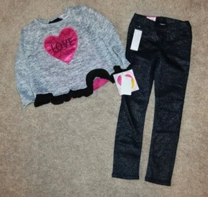 Girl's Open Back Love Ruffle Sweater & Navy Glitter Jeggings Set NWT S 4/5/6 - Picture 1 of 3