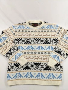 Vtg Old School JERSILD White Orlon Long Sleeve Christmas Style Ski Sweater Sz M - Picture 1 of 8