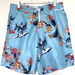 Batman Robin Hawaiian Board Shorts Mens L Blue Floral Swim Trunks Surf Surfing - Picture 1 of 9