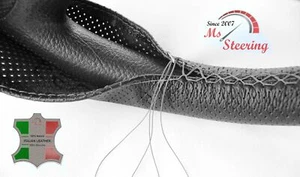 PARA CHRYSLER ASPEN 07-09 CUBIERTA VOLANTE CUERO NEGRO PERF GRIS STIT - Imagen 1 de 6