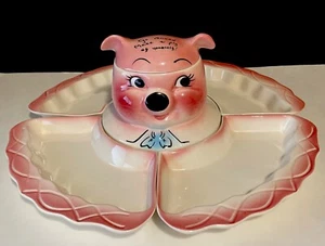 Vintage DeForest Of CA. PIGGY RELISH TRAY “Pig Of Yourself” 1950’s HP RARE! - Picture 1 of 24