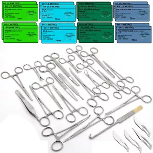 98 Pcs Feline Spay Pack Veterinary Surgical Instruments+Blades+Training Sutures - Picture 1 of 3