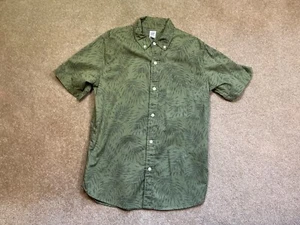 EUC Gap Kids Boys 12 XL Sage Green Botanical Palm Leaf Print Cotton Dress Shirt - Picture 1 of 4