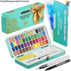 Watercolor Paint Set 48 Colors Portable Palette Kit Travel Art Supplies Gift - Picture 1 of 11