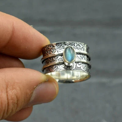 Labradorite Spinner Anello 925 Argento Sterling Boho Worryring Meditazione - Immagine 1 di 4