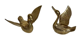 PAIR of Beautiful Vintage Brass Ducks/Geese Figurines 6 INCH/7.5 INCH - Picture 1 of 8
