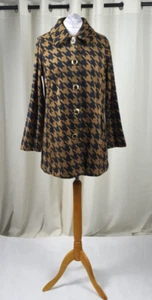 Bob Mackie Wearable Art Houndstooth Brown Fleece Flared Coat Size M CR055 GG 15 - Picture 1 of 8