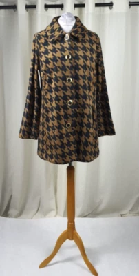Bob Mackie Wearable Art Houndstooth Brown Fleece Flared Coat Size M CR055 GG 15 - Image 1 of 4
