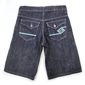 ENYCE Dark Denim Shorts Mens Mid Rise Embroidered Pocket Logo Hip Hop Jorts 32 - Picture 1 of 8