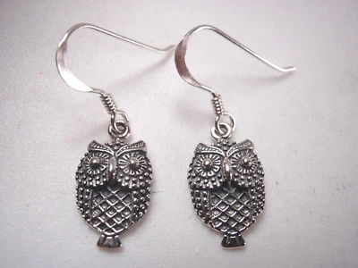 Small Spotted Owl Dangle Earrings 925 Sterling Silver  - Image 1 of 2