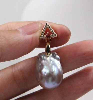 Collar con correa de cuero colgante de perlas barrocas moradas 18 pulgadas regalo impecable P185 Foto 1 de 2