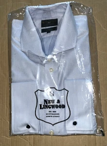 $225 NWT NEW LINGWOOD 16.5 Cutaway White blue stripes French cuffs dress shirt - Picture 1 of 11