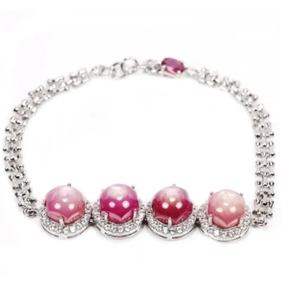 925 STERLING SILVER NATURAL PINK RED RUBY & WHITE CZ BRACELET 7.5-8.25 INCH - Image 1 of 4