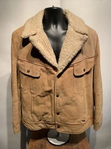 Vintage Suede Leather Jcpenney Sherpa Lined Mountain Western Coat Mens 44 Vtg - Picture 1 of 5
