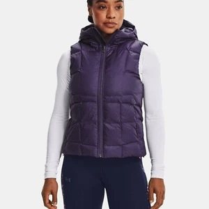 NEW WOMENS UNDER ARMOUR UA STORM QUILTED 600-FILL DOWN HOODED PURPLE VEST JACKET - Picture 1 of 8