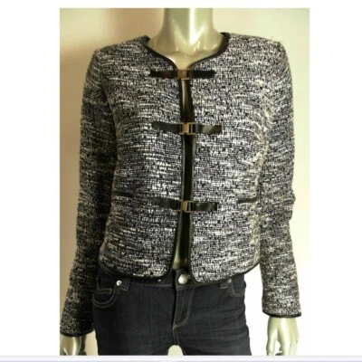 Studio M Women Blazer Jacket 4 Black Ivory Boucle Short - Image 1 of 2