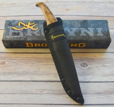 Cuchillo Browning Pájaro y Trucha con Mangos de Madera de Cebra Pasador Personalizado, Funda para Cinturón Foto 1 de 4