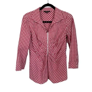Camicetta donna Lafayette 148 manica 3/4 rosa e bianca a quadri con zip taglia 8 ottime condizioni - Foto 1 di 8