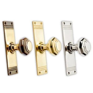 Solid Brass Octagonal Mortice Door Knobs On Backplate Quality Set New Internal - Bild 1 von 4