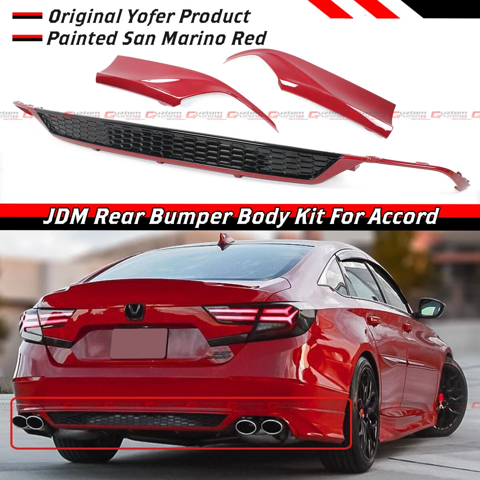 FOR 18-22 HONDA ACCORD YOFER SAN MARINO RED REAR BUMPER DIFFUSER + CORNER APRON - Image 1 of 4