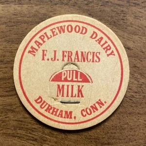 Rare Maplewood Dairy F. J. Francis Milk Bottle Cap Top Durham Connecticut CT A8 - Bild 1 von 8
