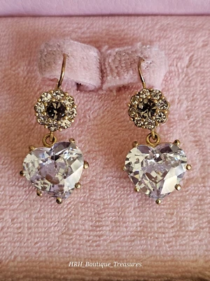 Brincos vintage JUICY COUTURE folheados a ouro facetado gota de coração CZ novos com caixa com etiqueta - Imagem 1 de 4