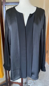 Coldwater Creek Black Satin V-Neck Long Sleeve Top Blouse Sze 2X Lined - Picture 1 of 4