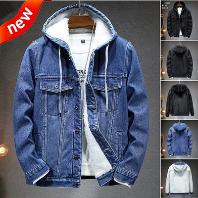 Chaqueta de mezclilla de invierno para hombre Abrigo con capucha Línea polar Cálida Gruesa Prendas exteriores Chaqueta Reino Unido Foto 1 de 4