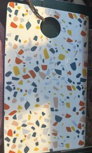 Ceramic Cheese Board White With Colorful Terazzo Stone Design EarthWare 7x11.5 - Picture 1 of 6