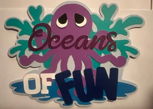 Octopus Oceans Of Fun Word Title Paper Piece Handmade For Scrapbooking, Cards - Picture 1 of 4