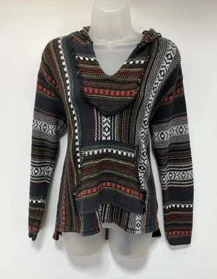 Forever 21 Mujer Mediano Azteca Surf Tejido Sudadera con Capucha Multicolor Poncho Suéter Foto 1 de 4